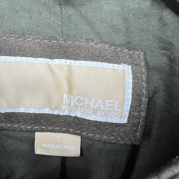 Michael Kors Suede Leather Jacket Vince Coat Full Zip Green *No Belt Large *Flaw - Picture 6 of 13